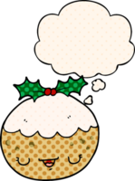 cute cartoon christmas pudding and thought bubble in comic book style png