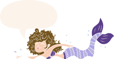 cartoon mermaid and speech bubble in retro style png