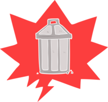 cartoon old metal garbage can and speech bubble in retro style png