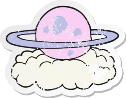 retro distressed sticker of a cartoon alien planet png