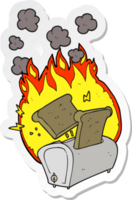 sticker of a cartoon burning toaster png