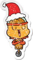 vrolijke, verontruste stickercartoon van een robot met een kerstmuts png