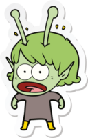 sticker of a cartoon shocked alien girl png