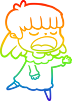 rainbow gradient line drawing cartoon woman talking loudly png