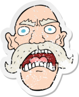 retro distressed sticker of a cartoon angry old man png