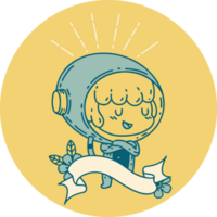 icon of tattoo style woman in astronaut suit png