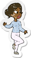 retro distressed sticker of a cartoon friendly woman waving png