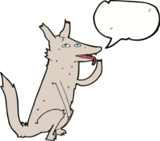 tekenfilm wolf likken poot met toespraak bubbel png