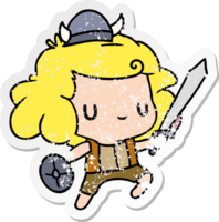 autocollant en détresse dessin animé kawaii mignon enfant viking png