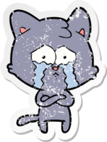 distressed sticker of a cartoon crying cat png