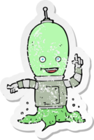 retro distressed sticker of a cartoon alien spaceman png