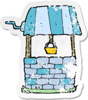 retro distressed sticker of a cartoon wishing well png
