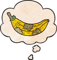 dibujos animados antiguo plátano con pensamiento burbuja en grunge textura estilo png