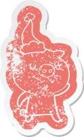 happy quirky cartoon distressed sticker of a pig wearing santa hat png