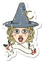 grunge sticker of a elf mage character face png