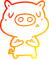 warm gradient line drawing of a cartoon content pig png