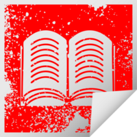 distressed square peeling sticker symbol of a open book png