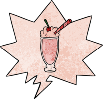 desenho animado milkshake com discurso bolha dentro retro textura estilo png