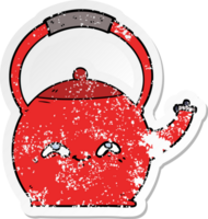 distressed sticker of a cartoon kettle png
