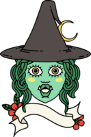 Retro Tattoo Style half orc witch character face png