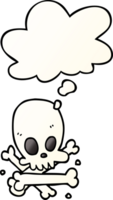 cartoon skull and bones with thought bubble in smooth gradient style png