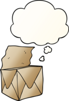 cartoon package with thought bubble in smooth gradient style png