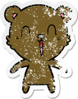 distressed sticker of a happy laughing cartoon bear png