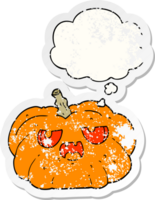 dibujos animados calabaza con pensamiento burbuja como un afligido desgastado pegatina png