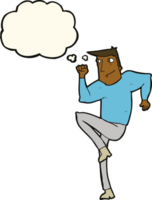 dessin animé homme jogging sur place avec bulle de pensée png