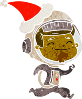 content main tiré rétro dessin animé de une astronaute portant Père Noël chapeau png