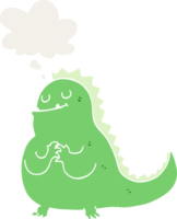 cartoon dinosaur with thought bubble in retro style png