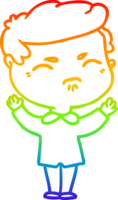 rainbow gradient line drawing of a cartoon annoyed man png