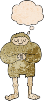 cartoon bigfoot with thought bubble in grunge texture style png