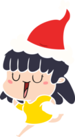 hand drawn flat color illustration of a woman wearing santa hat png