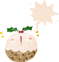 linda dibujos animados Navidad pudín con habla burbuja en grunge afligido retro texturizado estilo png