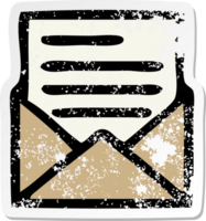 distressed sticker of a cute cartoon letter and envelope png