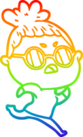 rainbow gradient line drawing of a cartoon annoyed woman png