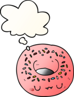 cartoon donut with thought bubble in smooth gradient style png
