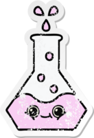 distressed sticker of a cute cartoon science beaker png