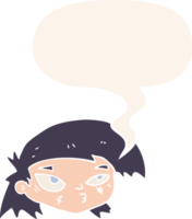 cartoon scratched up face with speech bubble in retro style png