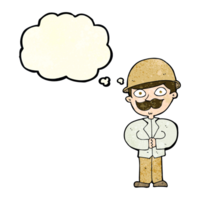 dessin animé, homme, dans, chapeau safari, à, a pensé bulle png