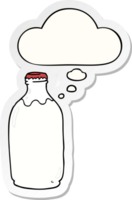 cartoon milk bottle with thought bubble as a printed sticker png