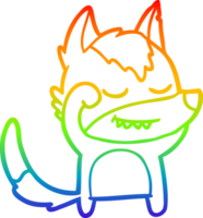 rainbow gradient line drawing of a tired cartoon wolf png