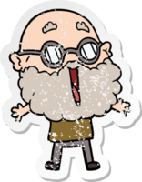 verontruste sticker van een cartoon vrolijke man met baard png