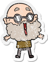 distressed sticker of a cartoon joyful man with beard png