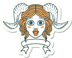 sticker of a tiefling character face with scroll banner png