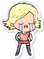 distressed sticker of a cartoon girl crying png