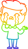 rainbow gradient line drawing of a cartoon man crying png