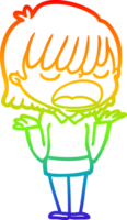 rainbow gradient line drawing of a cartoon woman talking loudly png