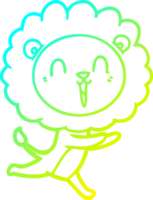 cold gradient line drawing of a laughing lion cartoon running png